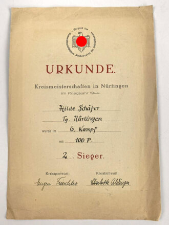 Reichsbundes für Leibesübungen, Drei Urkunde eines BDM Mädel aus Nürtingen
