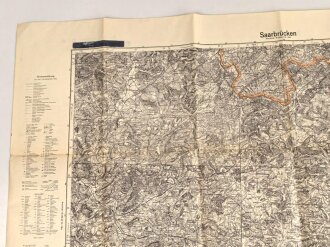"Saarbrücken" Deutsche Heereskarte geschwärzt, Sonderausgabe 1940, Maße: 95 x 72cm