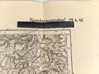"Saarbrücken" Deutsche Heereskarte geschwärzt, Sonderausgabe 1940, Maße: 95 x 72cm