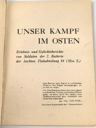 "Unser Kampf im Osten" Erlebnis und Gefechtsberichte von Soldaten der 2. Batterie der leichten Flakabteilung 84, Kriegsweihnachten 1942, 60 Seiten, DIN A5