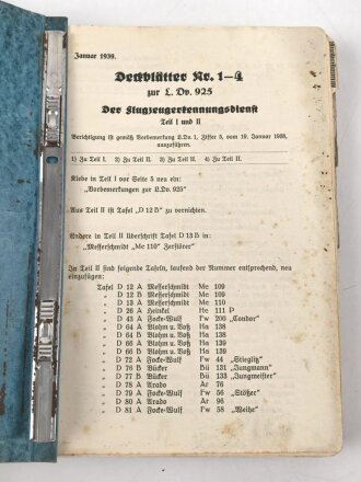 L.Hv. 925/Ii "Der Flugzeugerkennungsdienst 2. Teil" Ausgabe September 1938, gebraucht