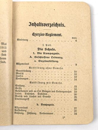 1. Weltkrieg "Sonderabdruck aus dem Exerzier Reglement und der Schießvorschrift für die Infanterie" datiert 1915, 123 Seiten, DIN A6