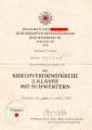 Verleihungsurkunde zum Kriegsverdienstkreuz 2. Klasse mit Schwertern für einen Unteroffizier der Stabskompanie/G.R.510