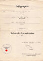 Besitzzeugnis eines Obergefreiten zum Infanterie Sturmabzeichen silber. Ausgestellt am 15.3.1942 bei Ski Kompanie Infanterie Regiment 445