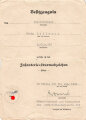 Besitzzeugnis eines Unteroffizier der 2./J.R. 463 über ein Infanterie Sturmabzeichen, ausgestellt am 20.August 1942.