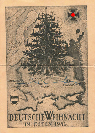 Erinnerungskarte "Deutsche Weihnacht im Osten 1941",  12 x 17cm, gefaltet