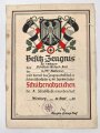 Besitzzeugnis eines Schützen der 11./JR-Heilbronn über ein Schützenabzeichen der II.KLasse, 1935 über DIN A4