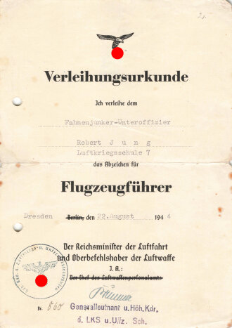Verleihungsurkunde zum Abzeichen für...