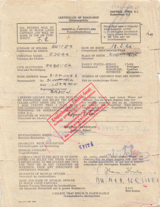 Verleihungsurkunde für das Kriegsabzeichen für Minensuch-, Ubootsjagd- und Sicherungsverbände eines Matrosengefreiten. Ausgestellt "An Bord, den 18. August 1943" ,