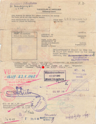 Verleihungsurkunde für das Kriegsabzeichen für Minensuch-, Ubootsjagd- und Sicherungsverbände eines Matrosengefreiten. Ausgestellt "An Bord, den 18. August 1943" ,