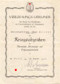 Verleihungsurkunde für das Kriegsabzeichen für Minensuch-, Ubootsjagd- und Sicherungsverbände eines Matrosengefreiten. Ausgestellt "An Bord, den 18. August 1943" ,