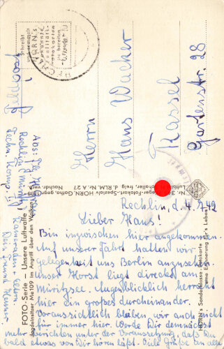 Ansichtskarte "Jagdeinsitzer Me109 im Angriff...