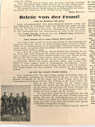 "Von Werk zu Werk"  Werkzeitschrift der betriebsgemeinschaft der IG Farben AG, Ausgabe Ludwigshafen am Rhein, Nov./Dez. 1943
