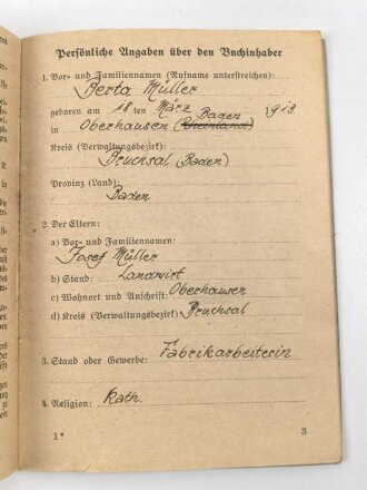 Deutsches Rotes Kreuz, Verwendungsbuch Personalausweis und Beförderungsschreiben einer DRK Helferin aus Oberhausen
