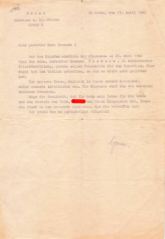 Beileidsbekundung eines Leutnant und Kompanie...