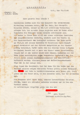 Beileidsbekundung eines Leutnant bezüglich eines in...
