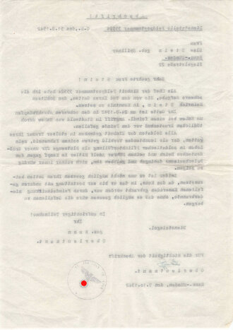 Beileidsbekundung eines Oberleutnant bezüglich eines...