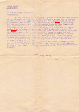 Anschreiben an das Militär in Ludwigsburg zur Freilassung eines Insassen auf Englisch