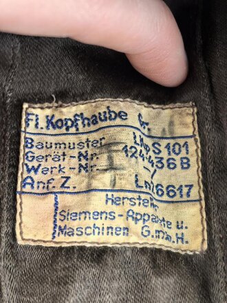 Luftwaffe,  Kopfhaube LkpS101 für fliegendes Personal. Hersteller Siemens, guter Zustand, recht groß.