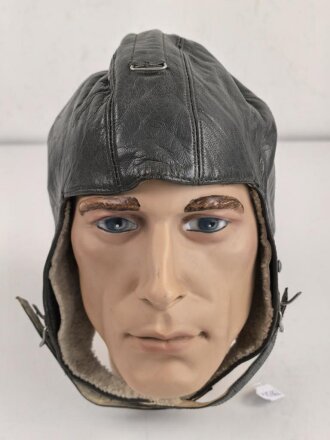 Luftwaffe,  Kopfhaube  für fliegendes Personal. Späte, taubenblaue Ausführung, Kopfgrösse 58, wohl ungetragenes Stück