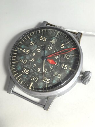 Luftwaffe, Beobachtungsuhr Bauart Durowe, Fl 23883, Hersteller Lacher & Co Pforzheim. Das Uhrwwerk läuft an, bleibt aber nach etwa 20 Sekunden stehen.