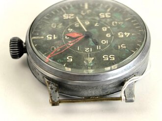 Luftwaffe, Beobachtungsuhr Bauart Durowe, Fl 23883, Hersteller Lacher & Co Pforzheim. Das Uhrwwerk läuft an, bleibt aber nach etwa 20 Sekunden stehen.