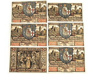 Notgeld der Wartburgstadt Eisenach 31. Mai 1921, 6 Belege