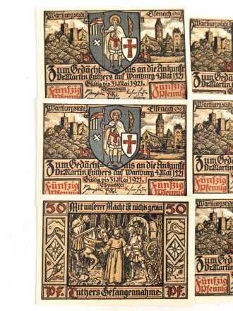 Notgeld der Wartburgstadt Eisenach 31. Mai 1921, 6 Belege