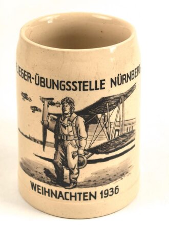 "Flieger Übungsstelle Nürnberg" 0,5 Liter Bierkrug anlässlich " Weihnachten 1936"  Ungereinigtes Stück