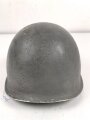 U.S. WWII steel helmet shell, front seam, fixed bail. Reused by U.S. Army after WWII, cleaned.