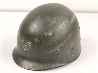 U.S. WWII steel helmet liner. "Firestone 44" Uncleaned, original paint. reused by U.S. Air Force after WWII