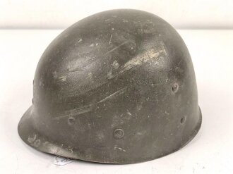 U.S. WWII steel helmet liner. "Firestone 44" Uncleaned, original paint. reused by U.S. Air Force after WWII