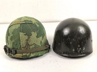 U.S. Army, M1 steel helmet with pattern 1964 liner and Mitchell cover.