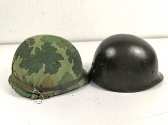 U.S. Army, M1 steel helmet with pattern 1964 liner and Mitchell cover.