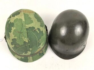 U.S. Army, M1 steel helmet with pattern 1964 liner and Mitchell cover.
