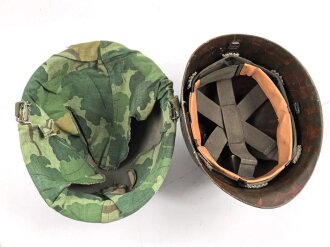 U.S. Army, M1 steel helmet with pattern 1964 liner and Mitchell cover.