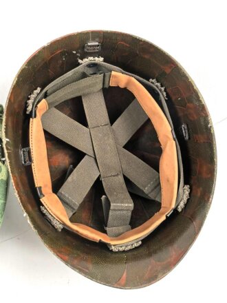 U.S. Army, M1 steel helmet with pattern 1964 liner and Mitchell cover.