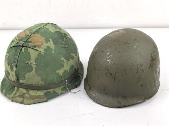 U.S. Army, M1 steel helmet with pattern 1964 liner and Mitchell cover.