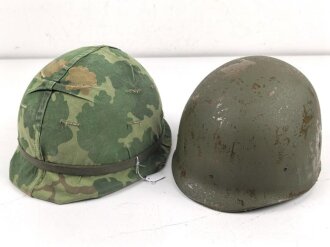 U.S. Army, M1 steel helmet with pattern 1964 liner and Mitchell cover.