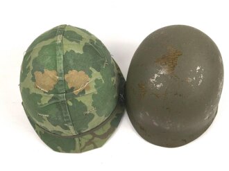 U.S. Army, M1 steel helmet with pattern 1964 liner and Mitchell cover.