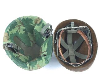 U.S. Army, M1 steel helmet with pattern 1964 liner and Mitchell cover.