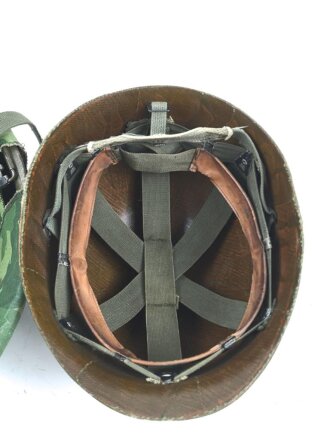 U.S. Army, M1 steel helmet with pattern 1964 liner and Mitchell cover.