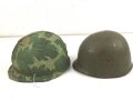 U.S. Army, M1 steel helmet with pattern 1964 liner and Mitchell cover.