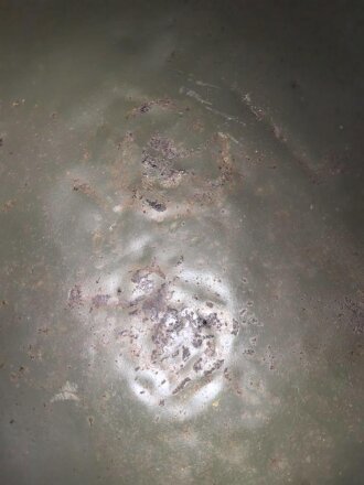 U.S. Army WWII, front seam M1 steel helmet shell. Original paint, no idea when the number was attached