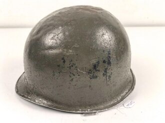 U.S. Army WWII, front seam M1 steel helmet shell. Original paint, no idea when the number was attached