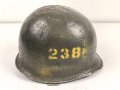 U.S. Army WWII, front seam M1 steel helmet shell. Original paint, no idea when the number was attached