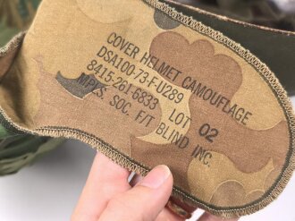 U.S. Army, M1 steel helmet with early liner ( CAPAC 1953 )  and Mitchell cover. Liner sweatband and cover dated 1973