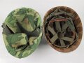 U.S. Army, M1 steel helmet with early liner ( CAPAC 1953 )  and Mitchell cover. Liner sweatband and cover dated 1973