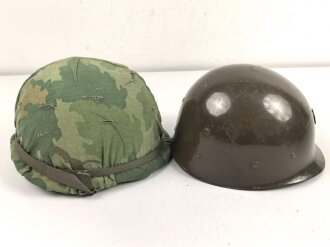U.S. Army, M1 steel helmet with early liner ( CAPAC  )  and Mitchell cover.
