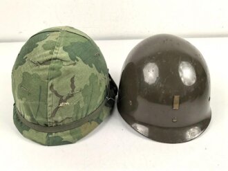 U.S. Army, M1 steel helmet with early liner ( CAPAC  )  and Mitchell cover.
